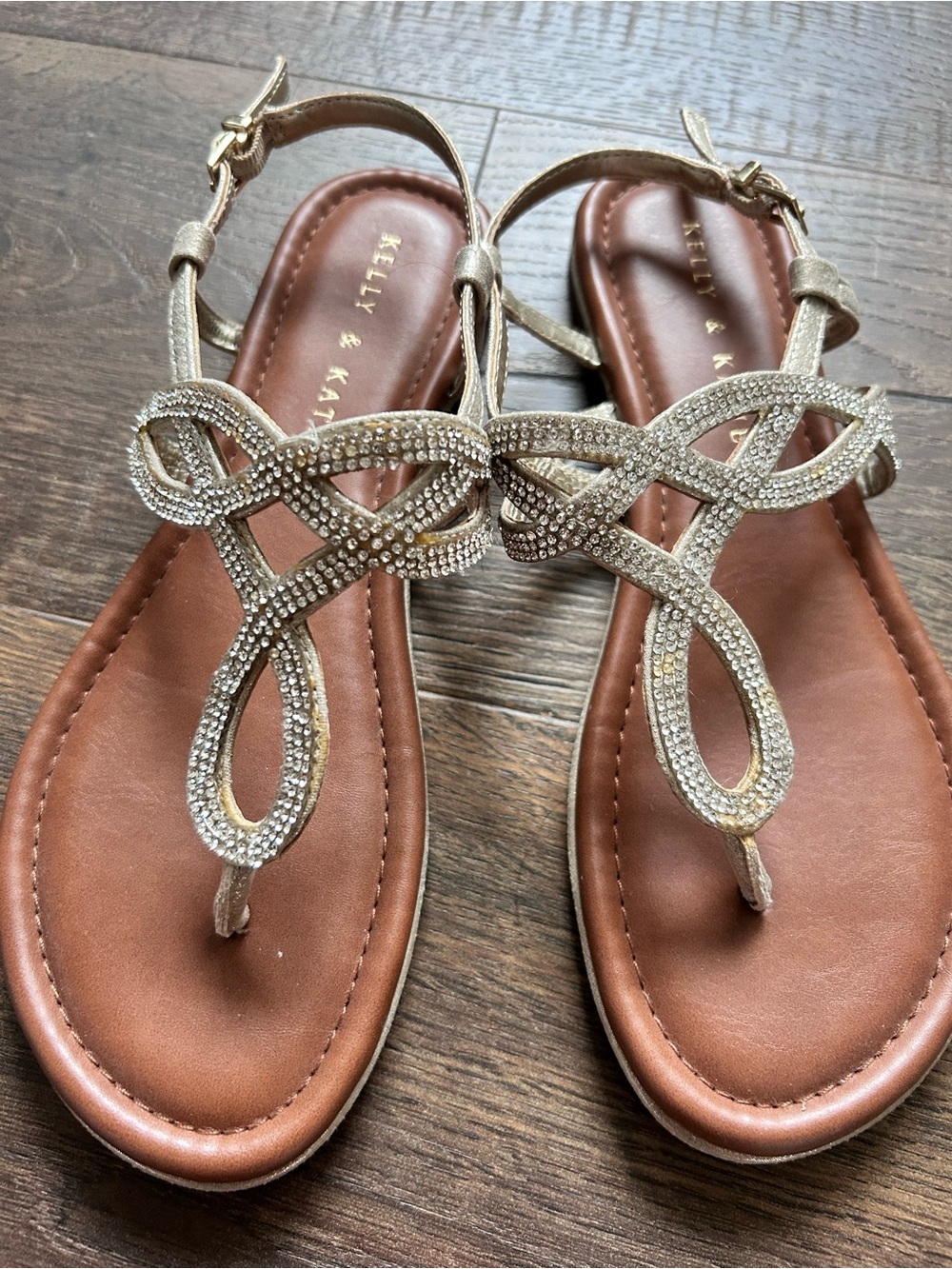 Kelly & Katie Gold Rhinestone T-Strap Sandals